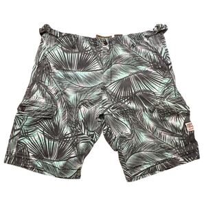 Akoo Brand Men's Shorts Sunsets and Dragonflies Grey Black Palm Leaves Size 40